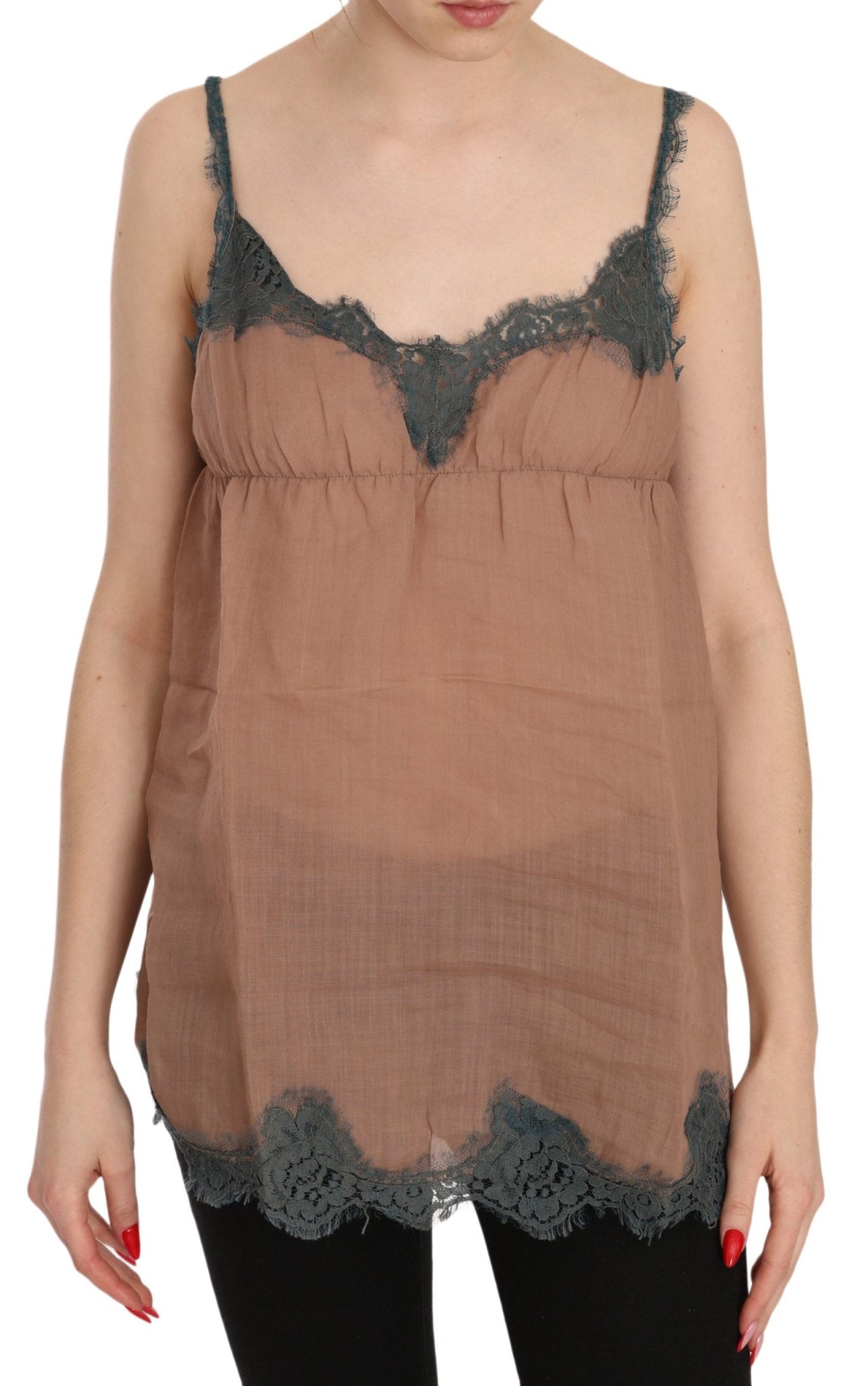 PINK MEMORIES Brown Lace Spaghetti Strap Tank Top Blouse - Fizigo